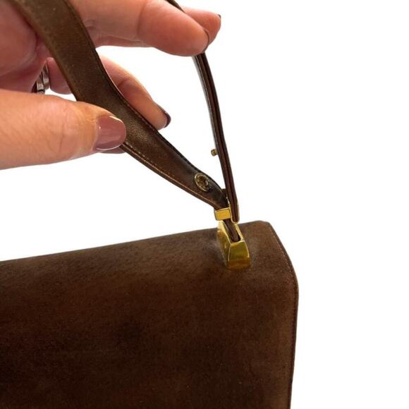 Vintage Koret Suede Leather Handbag Brown Gold Hardware Mid Century Convertible - Picture 5 of 16